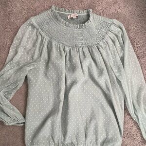 LOFT Soft Blue Smocked Blouse